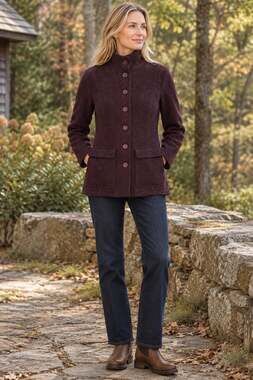 Vtg LL Bean Boiled Wool Stand Collar Jacket Bellandi Burgundy Italian Wool M EUC